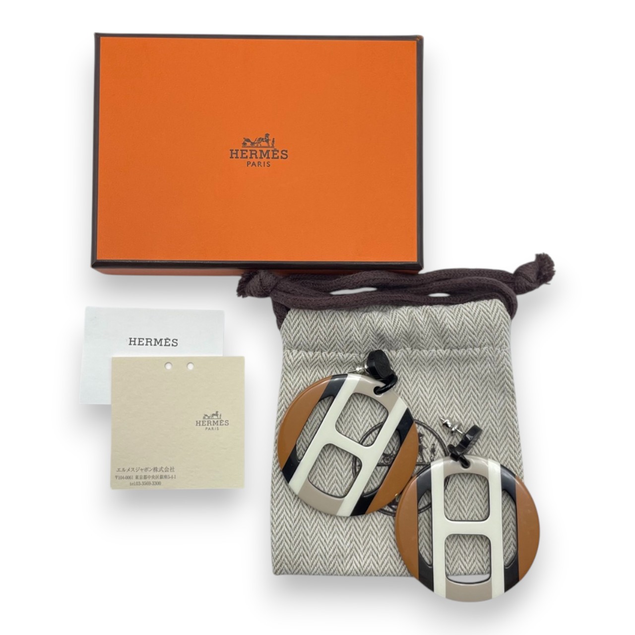 エルメス Hエキップ ピアス サーブル バッファローホーン - ブランド品