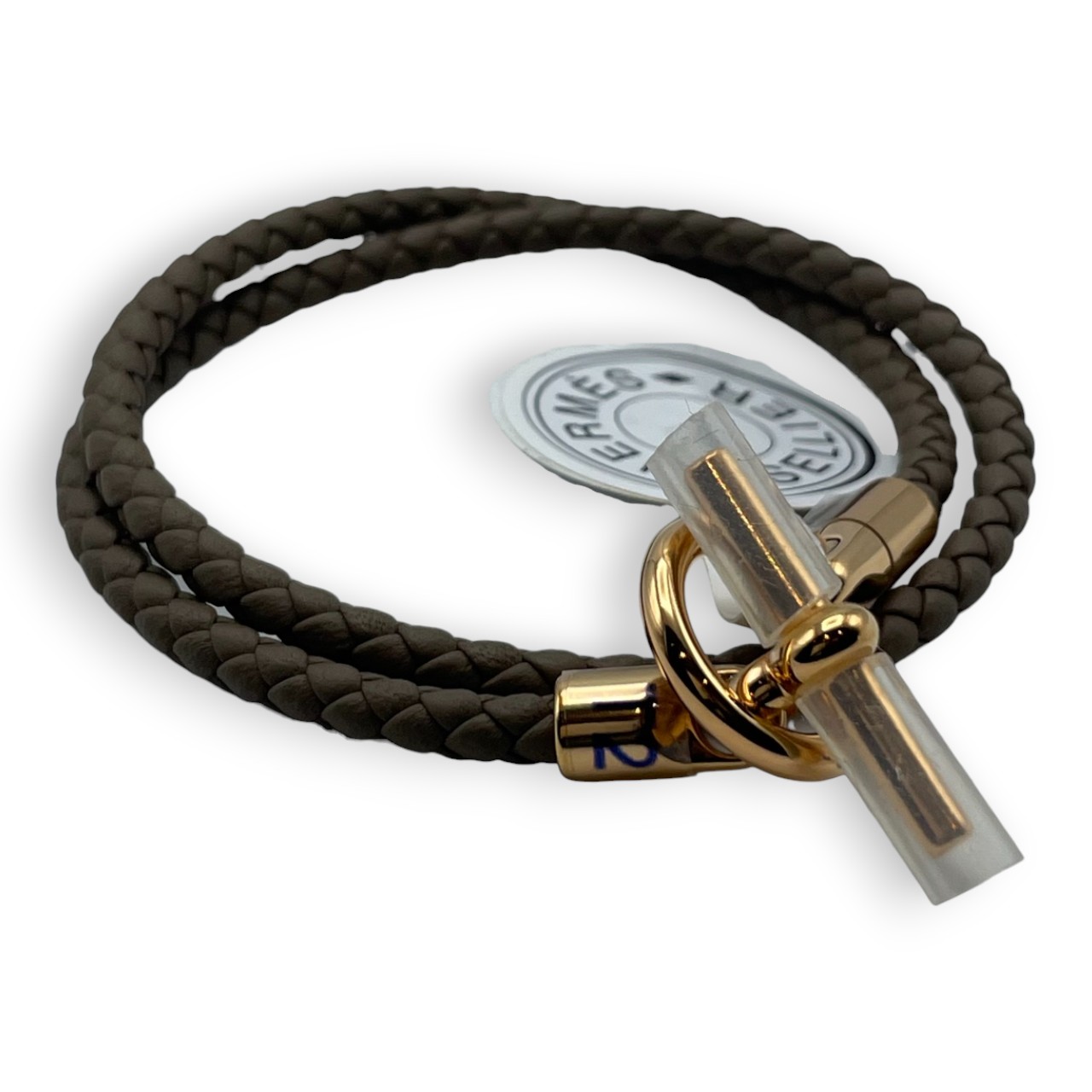 エルメス レザーブレスレット グレナン ドゥブルトゥール トレッセ T2(15.5cm) エトゥープ ヴォー・スウィフト ゴールデンローズ金具