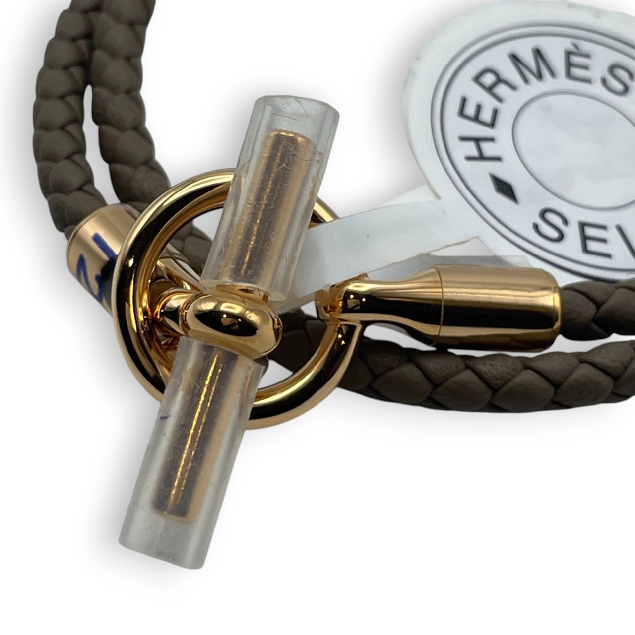 エルメス レザーブレスレット グレナン ドゥブルトゥール トレッセ T2(15.5cm) エトゥープ ヴォー・スウィフト ゴールデンローズ金具