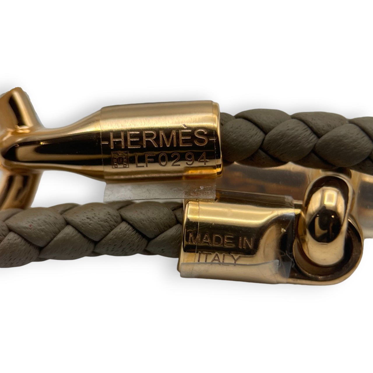 エルメス レザーブレスレット グレナン ドゥブルトゥール トレッセ T2(15.5cm) エトゥープ ヴォー・スウィフト ゴールデンローズ金具