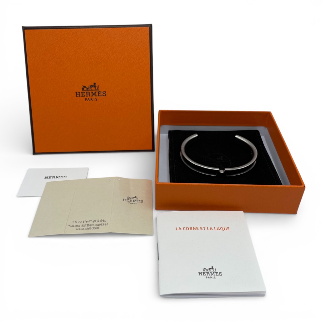 エルメス オランプ バングル T2 ノワール ボックスカーフ シルバー金具