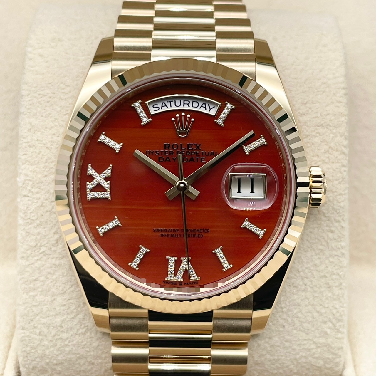 【超希少カーネリアン！！】ロレックス デイデイト 128238A カーネリアン  インデックスダイヤ プレジデントブレスレット 36mm