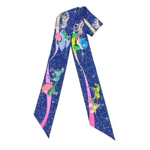 エルメス ツイリー スペースダービー マリン/ローズ/マルチカラー シルク100%