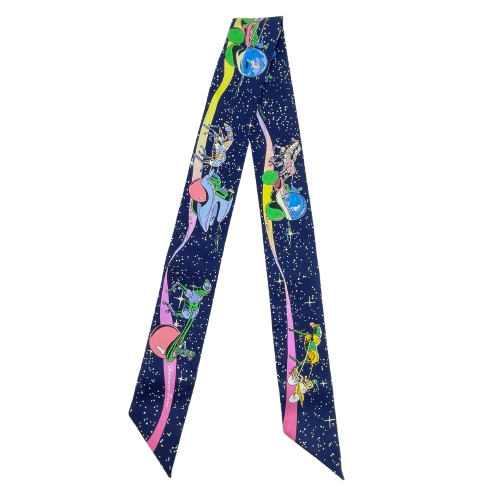 エルメス ツイリー スペースダービー マリン/ローズ/マルチカラー シルク100%