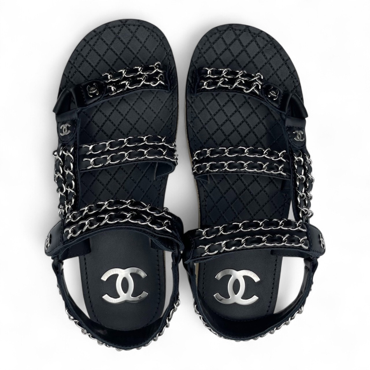 シャネル ココマーク チェーン フラット サンダル 38 ブラック