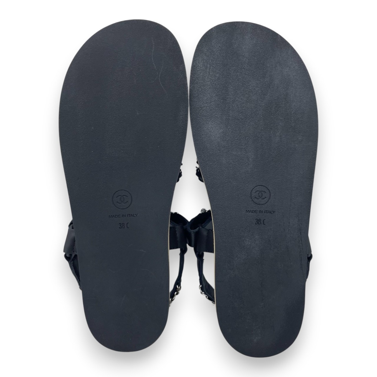 シャネル ココマーク チェーン フラット サンダル 38 ブラック