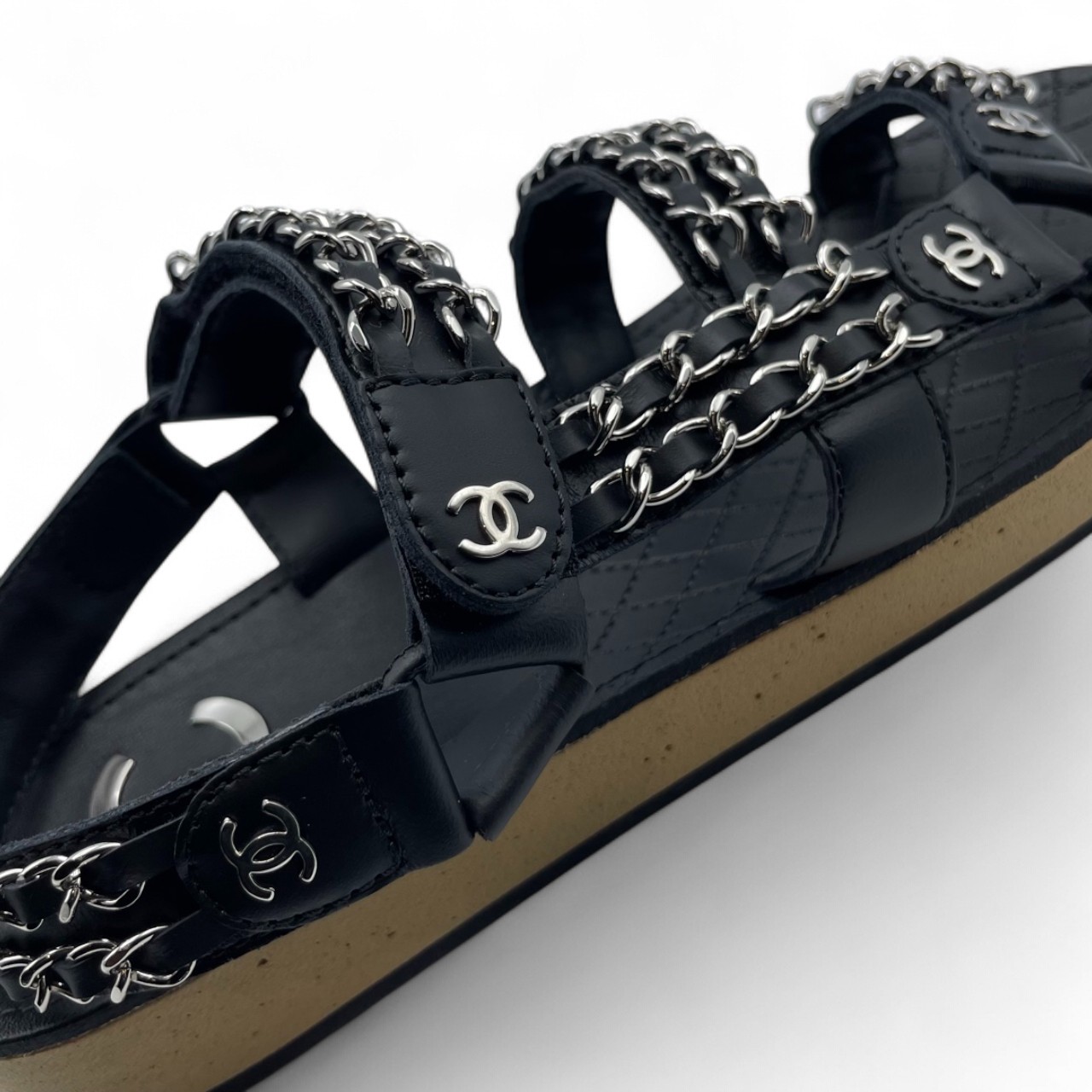 シャネル ココマーク チェーン フラット サンダル 38 ブラック