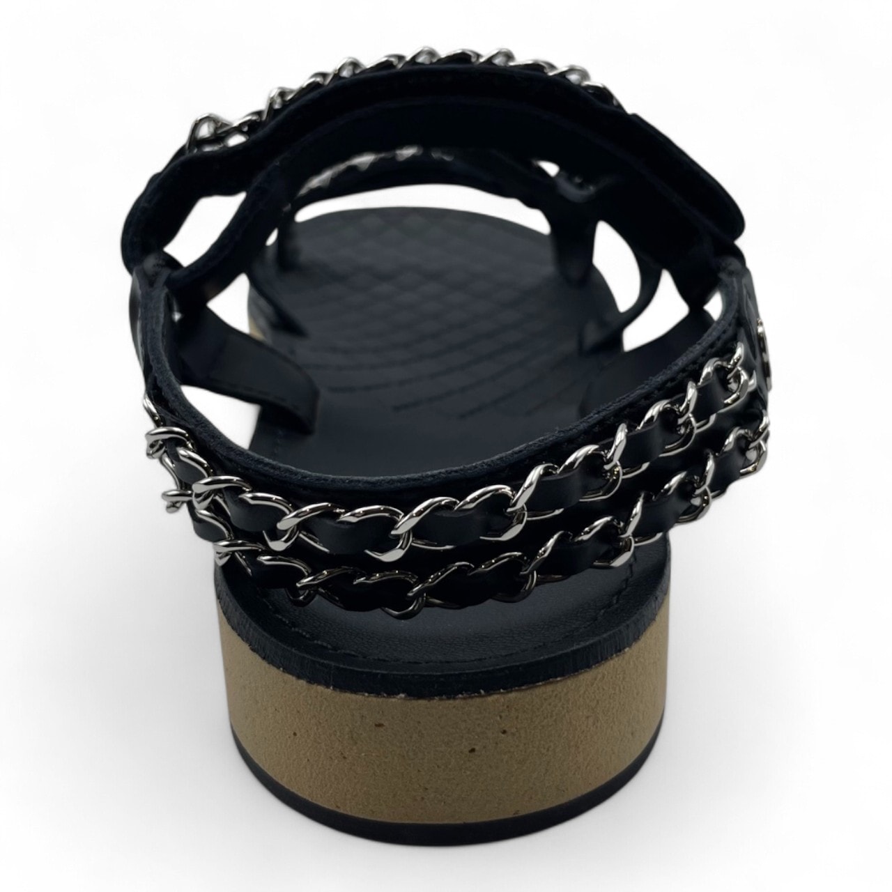 シャネル ココマーク チェーン フラット サンダル 38 ブラック