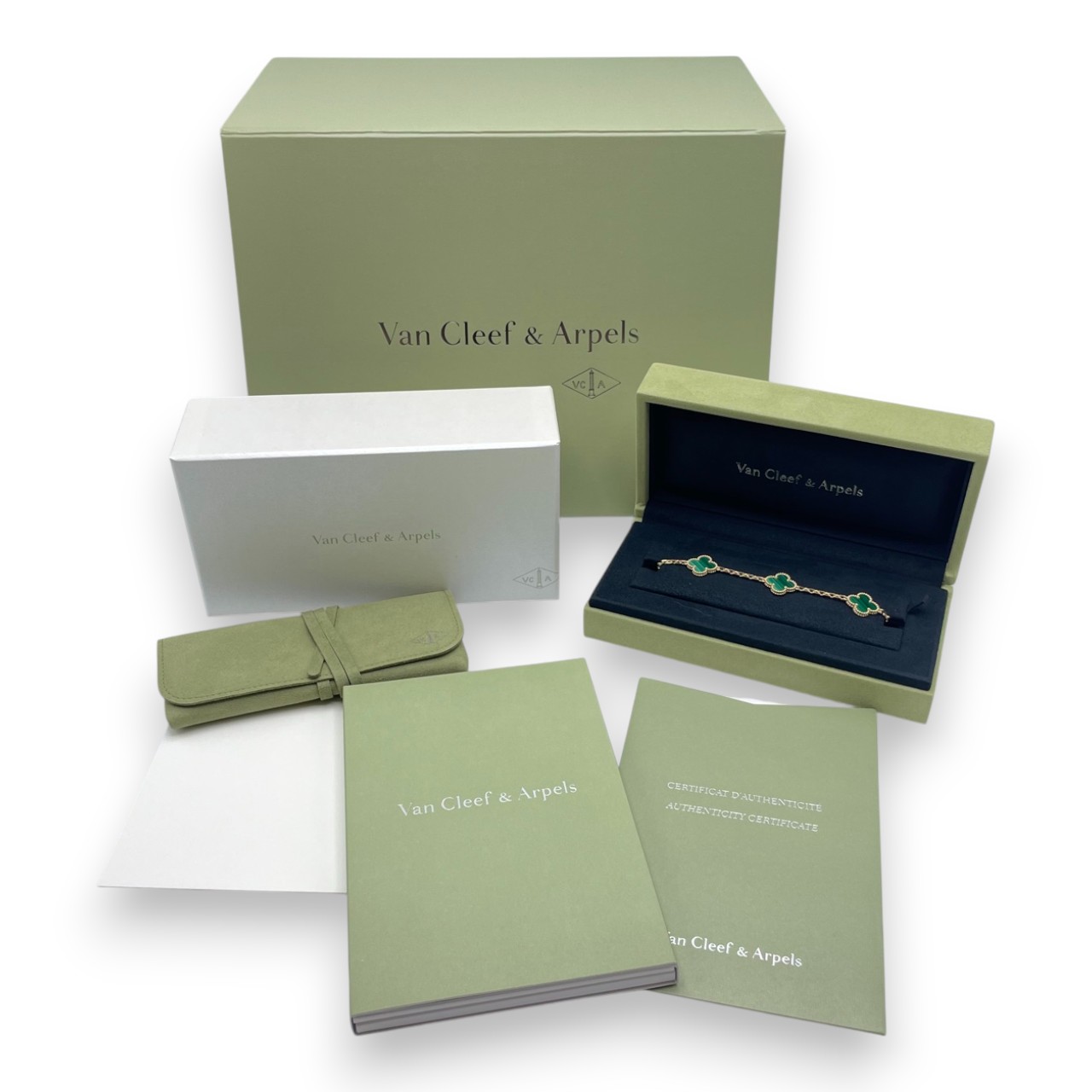 ヴァンクリーフ＆アーペル ヴィンテージアルハンブラ 5P ブレスレット VCARA80900 マラカイト イエローゴールド