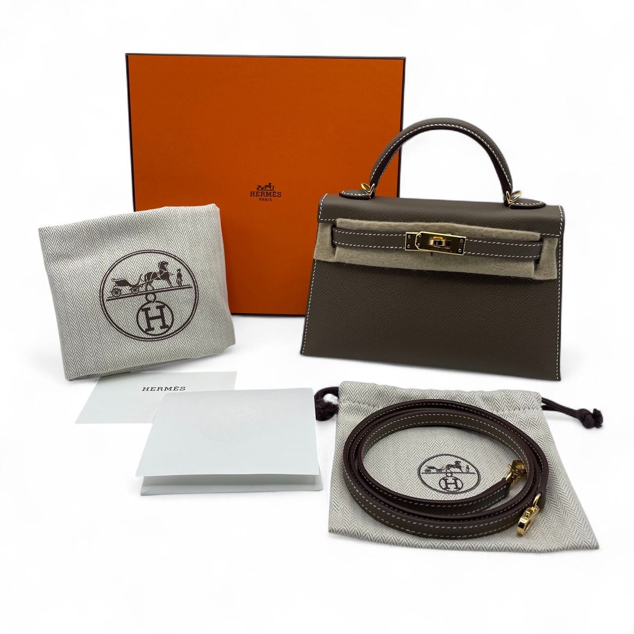 エルメス ミニケリー エトゥープ エプソン ゴールド金具 W刻印