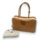 ミュウミュウ シアリング トップハンドル ボー バッグ 34 コニャック／ナチュラル 羊革 ゴールド金具