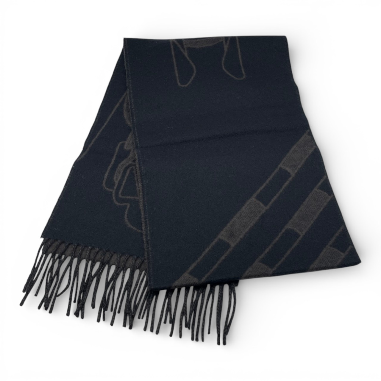 エルメス カシミヤマフラー テット・ア・テット・エケストル 25×170 黒