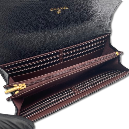 シャネル クラッシック ロングフラップ ウォレット AP0241 ブラック キャビアスキン ゴールド金具