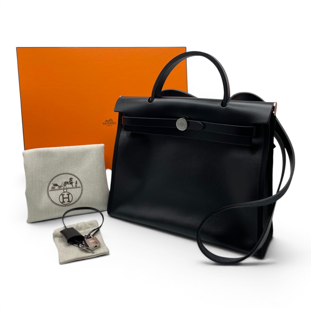 エルメス エールバッグジップ 31 PM ノワール トワルアッシュベルリンヌ/ヴァッシュハンター シルバー金具 B刻印