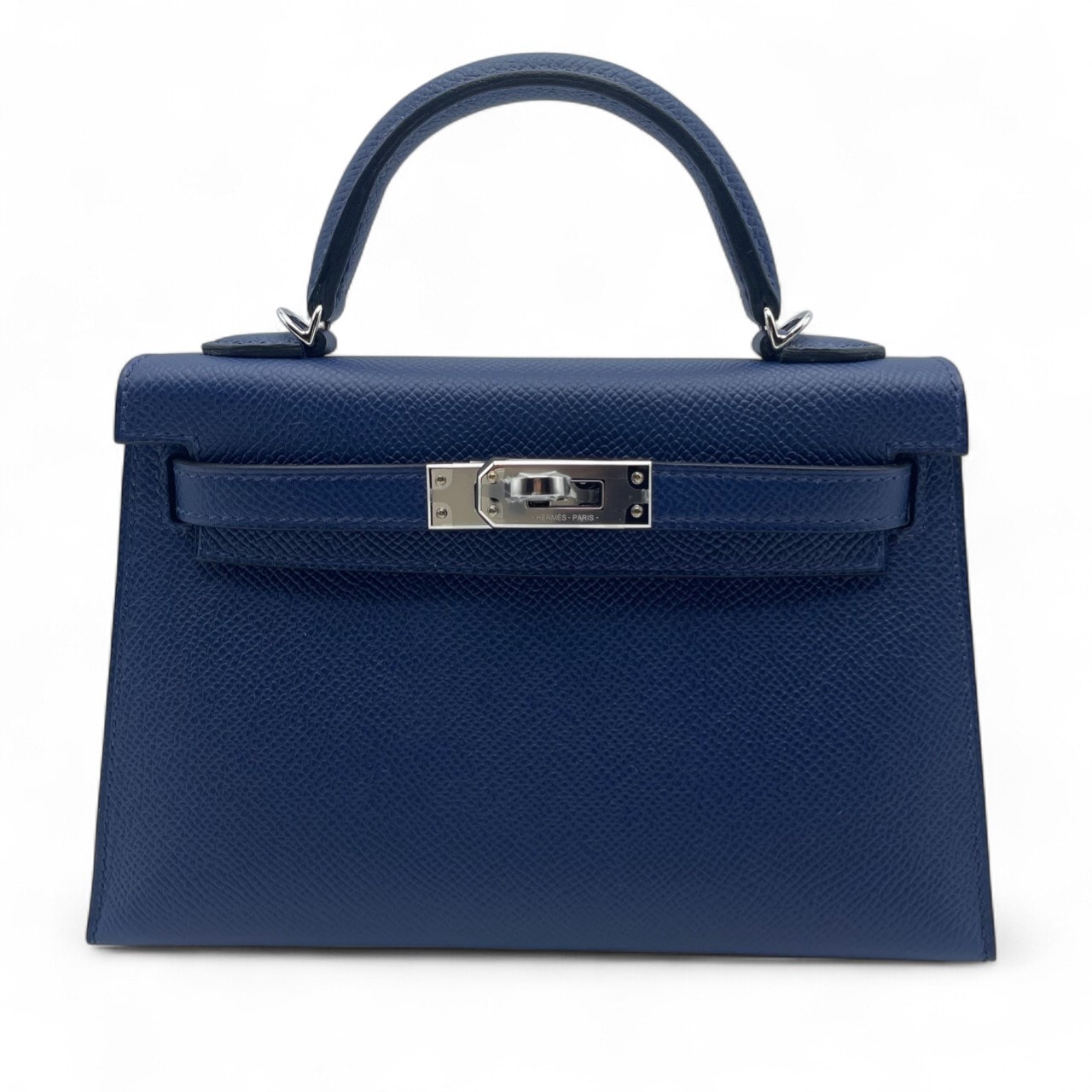 新品　Hermes エルメス　太ヒール　サンダル　ケリー金具　ブルー　ネイビー エルメス ミニケリー2 ブルーネイビー エプソン シルバー金具 B刻印