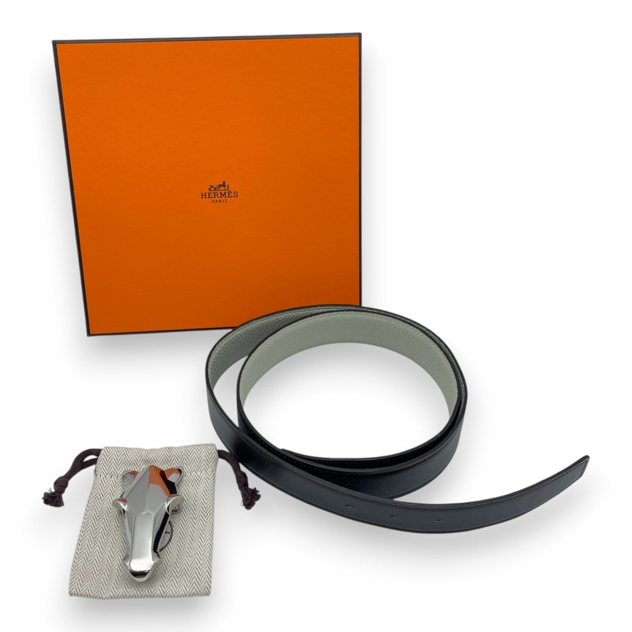 エルメス ベルトバックル デストリエ ＆ レザーベルト キット シルバー・エベンヌ/グリネヴェ ステンレススティール・ボックスカーフ/トゴ U刻印
