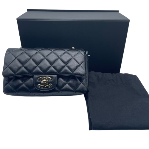 シャネル ミニフラップ W18 ブラック ラムスキン ゴールド金具