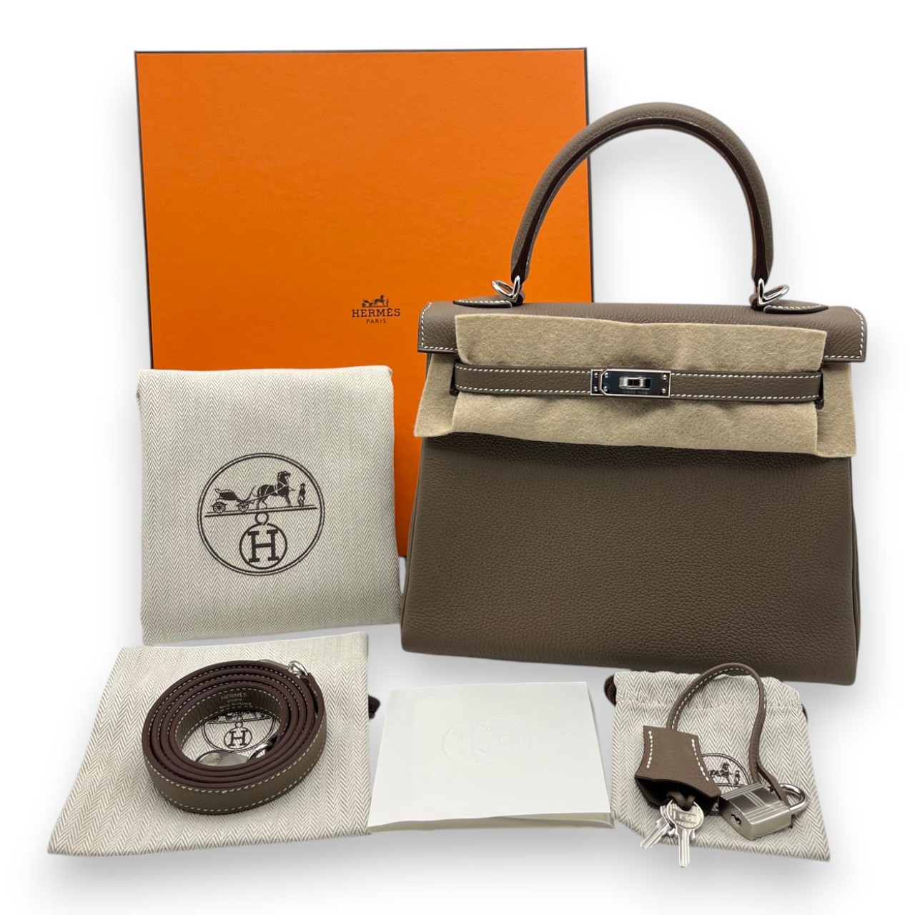 【現金特価】エルメス ケリー 25 エトゥープ トゴ シルバー金具 K刻印