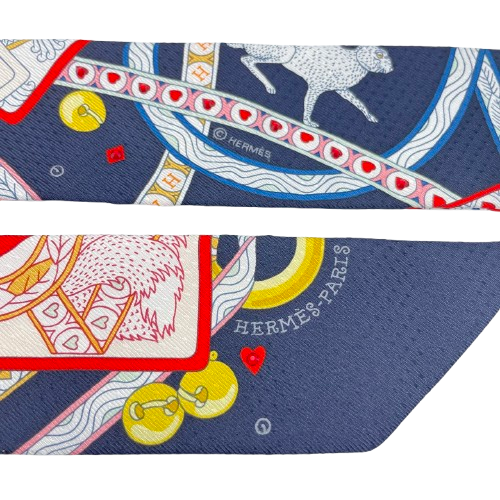 エルメス ツイリー ビジューピケ ハートのクイーン ノワール/ルージュ シルク100％