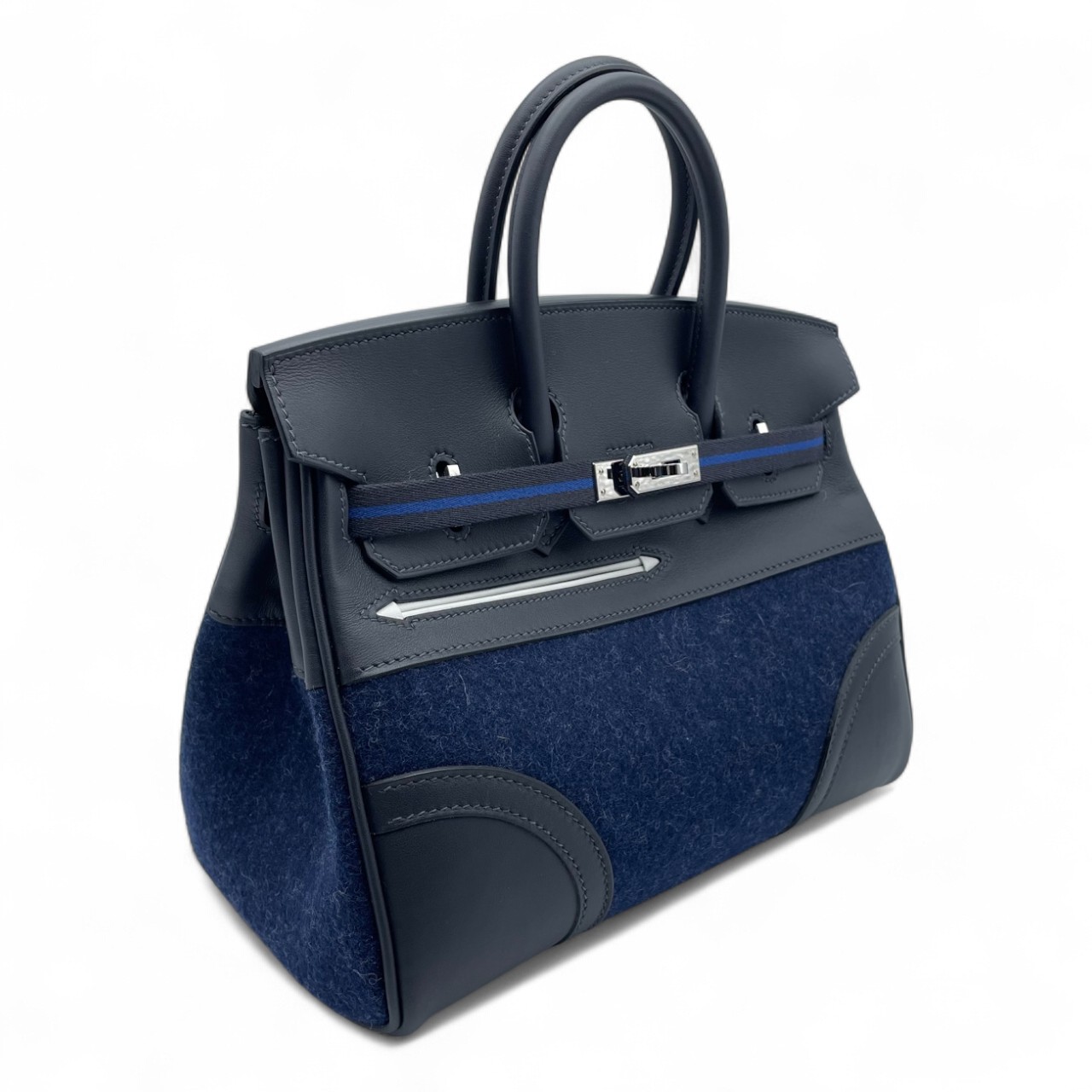 エルメス バーキン25 ゴーチーム キャバン/ブルーニュイ/ノワール フェルト/スイフト シルバー金具 W刻印