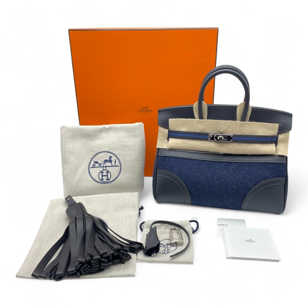 エルメス バーキン25 ゴーチーム キャバン/ブルーニュイ/ノワール フェルト/スイフト シルバー金具 W刻印