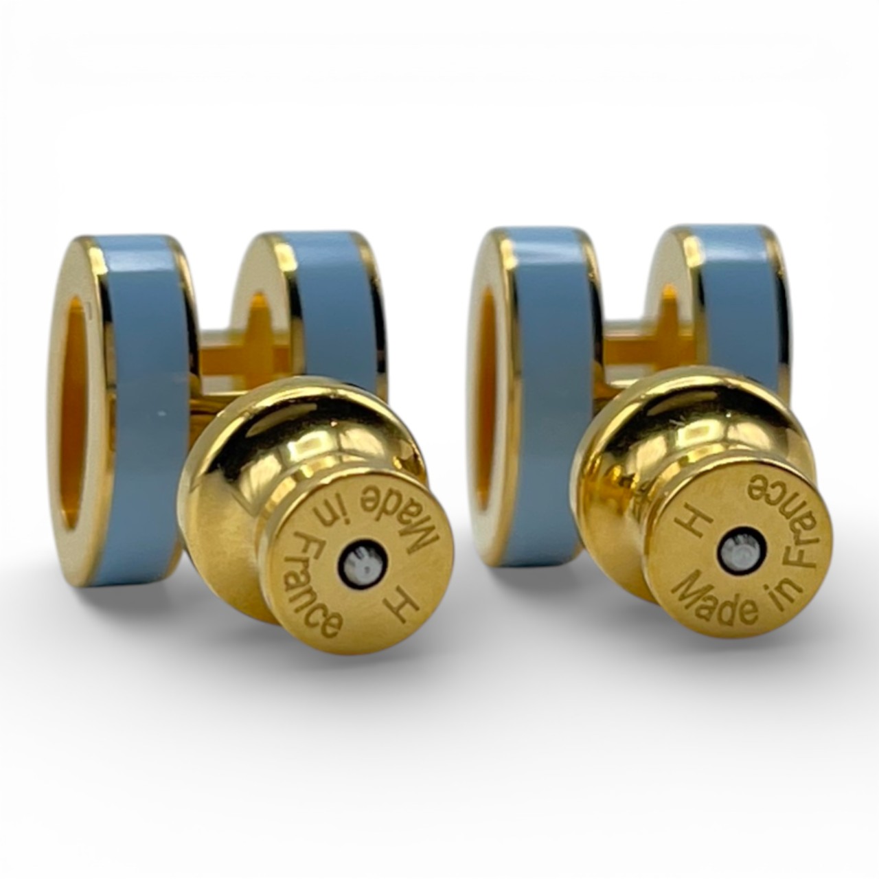 エルメス ポップアッシュ H ミニ ピアス ブルーオラージュ ゴールド