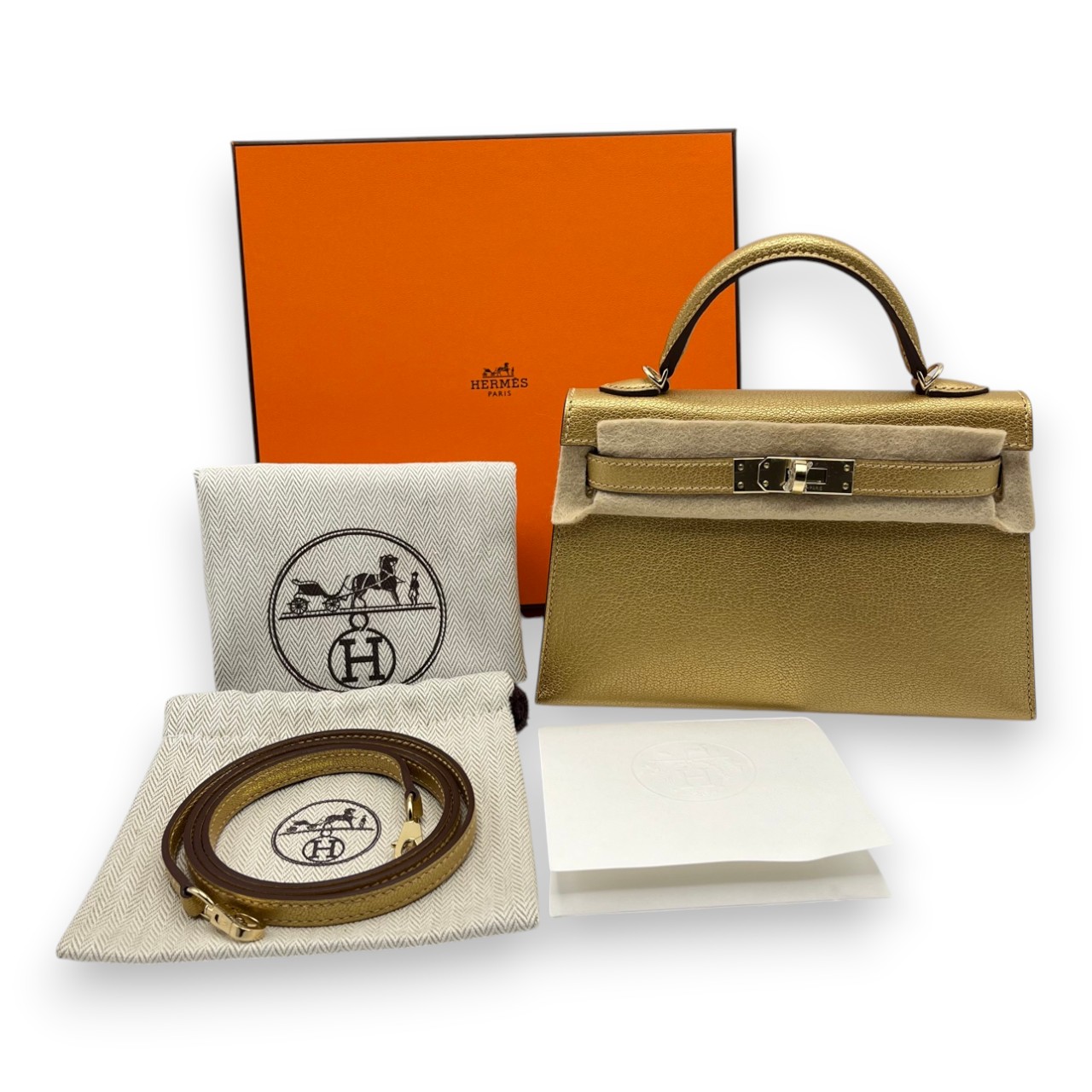 エルメス ミニケリー ドレ シェーブルシャムキラ シャンパンゴールド金具 K刻印