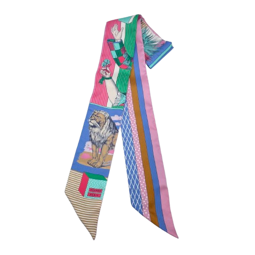 エルメス ツイリー グランテアトルヌーヴォー GRAND THEATRE NOUVEAU ブルーラヴァンド/ローズ/ヴェール シルク100％