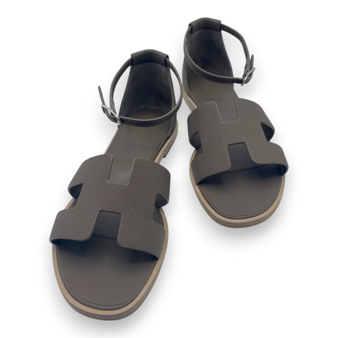 エルメス サントリーニ サンダル 37 エトゥープ カーフ 23.5cm