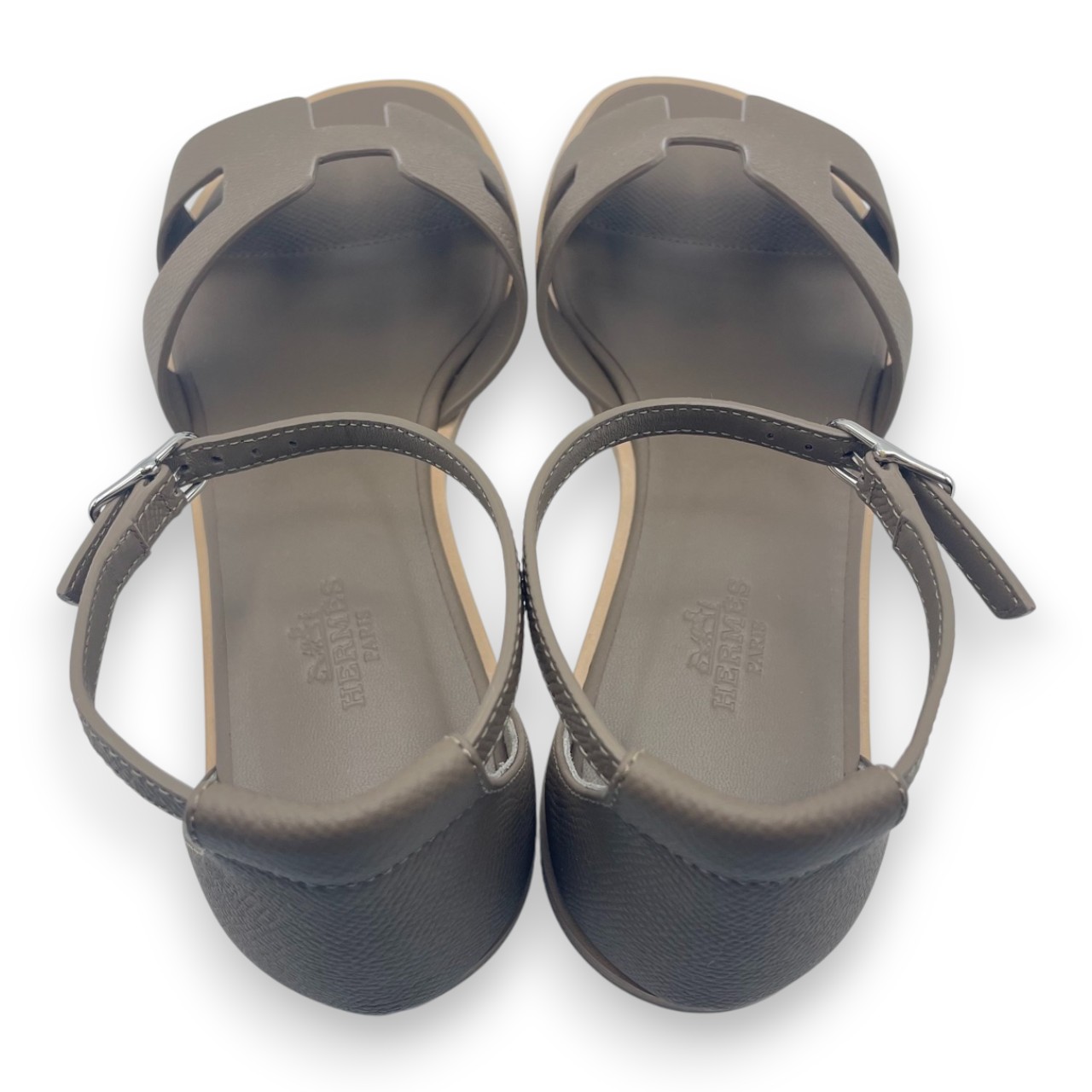 エルメス サントリーニ サンダル 37 エトゥープ カーフ 23.5cm