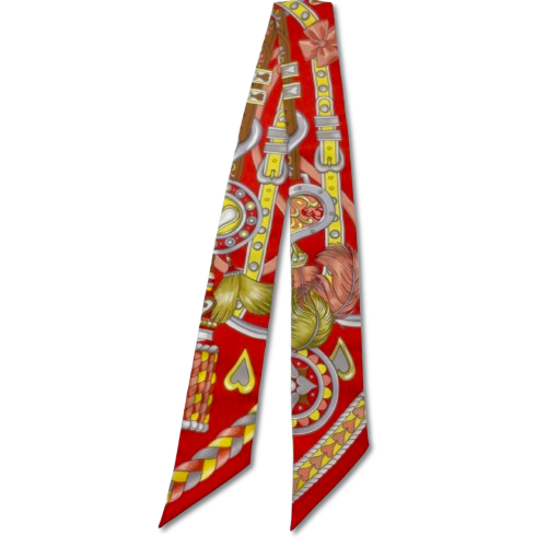 エルメス ツイリー アルネ・ドゥ・クール HARNAIS DE COEUR レッド グルナディーヌ/グリス/ジョーヌ シルク100％