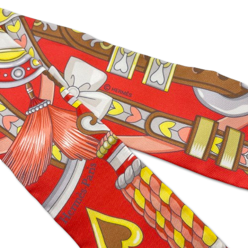 エルメス ツイリー アルネ・ドゥ・クール HARNAIS DE COEUR レッド グルナディーヌ/グリス/ジョーヌ シルク100％