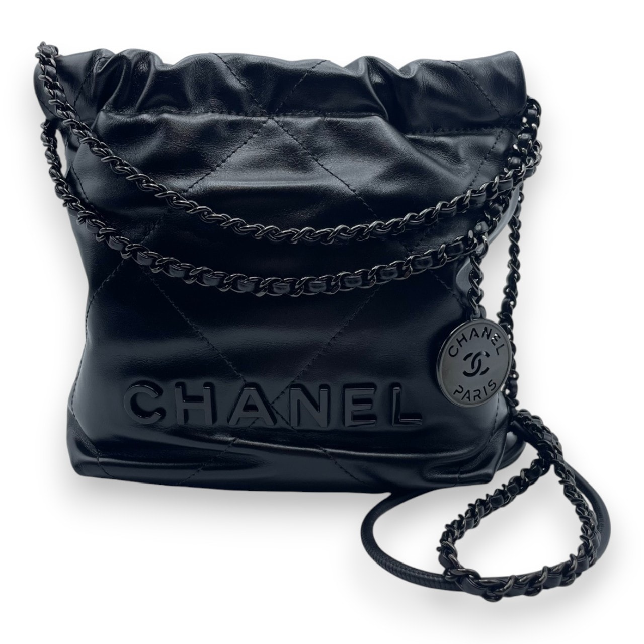 シャネル CHANEL22 ミニ ブラック シャイニーカーフスキン ブラック金具