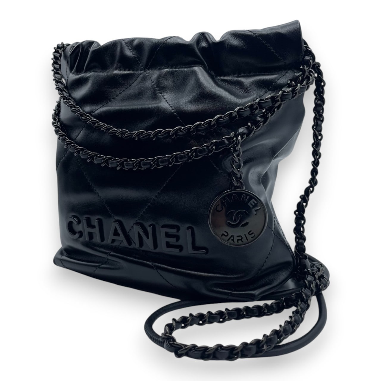 シャネル CHANEL22 ミニ ブラック シャイニーカーフスキン ブラック金具