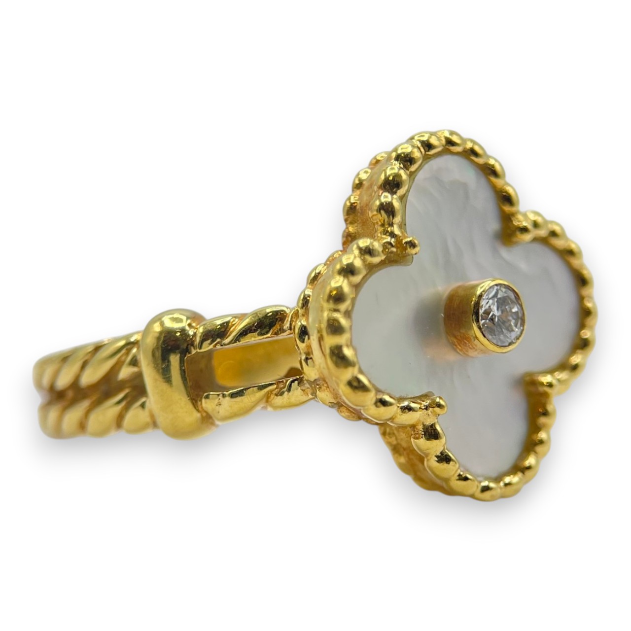 ヴァンクリーフ＆アーペル ヴィンテージ アルハンブラ リング マザーオブパール ダイヤモンド 18K イエローゴールド 12号