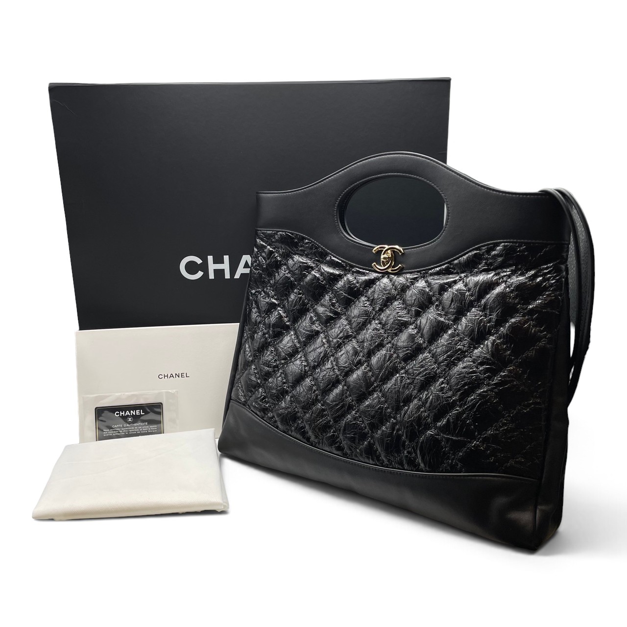 シャネル CHANEL31 W40 ブラック クランプルカーフレザー ゴールド金具