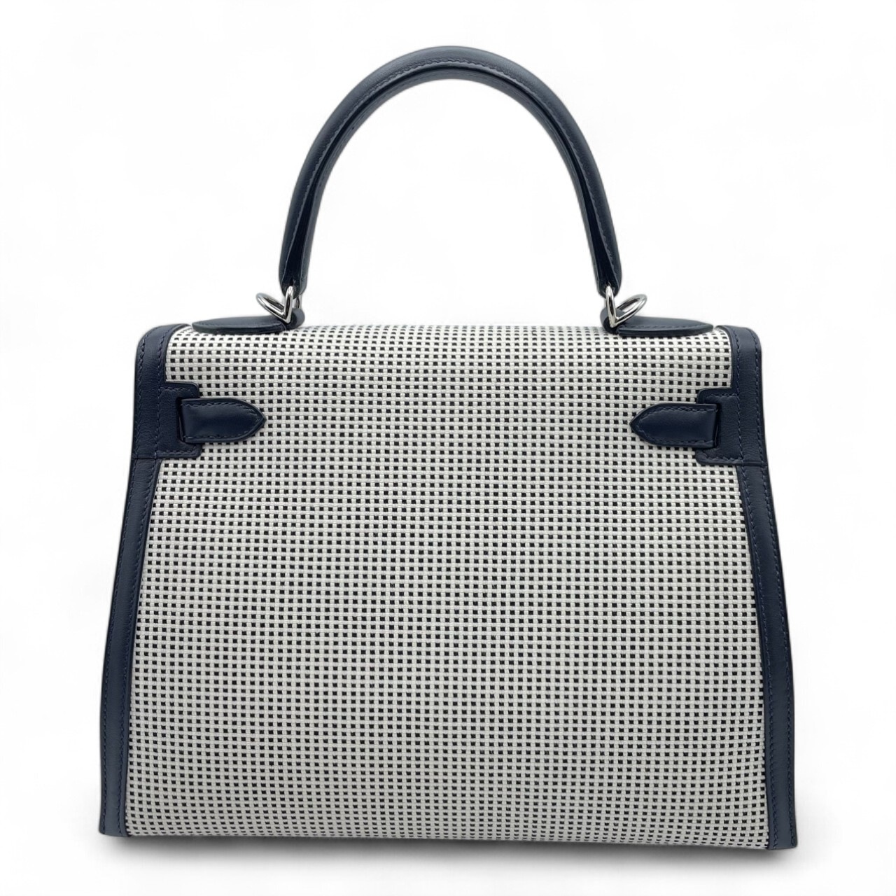 エルメス ケリー 28 ナチュラル/ネイビー トワルキャドリーユ/スイフト シルバー金具 U刻印