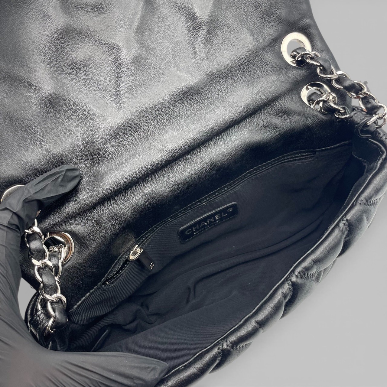 シャネル バブルキルトショルダー 24.5 ブラック ラムスキン シルバー金具