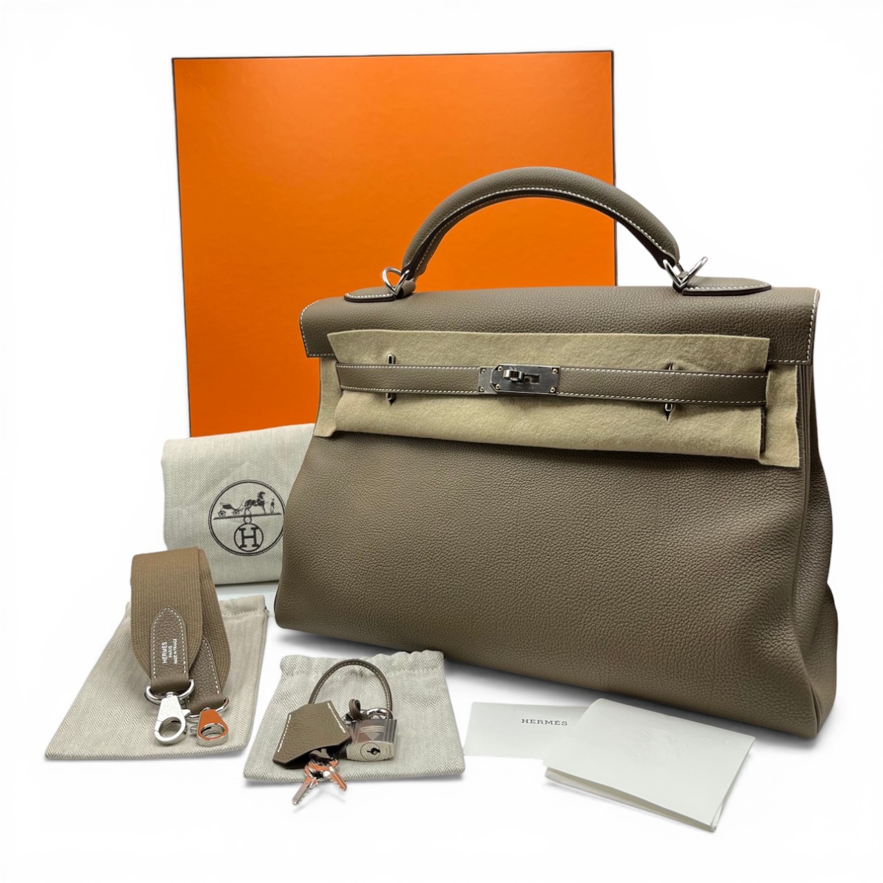 エルメス マキシケリー 42 エトゥープ トゴ シルバー金具 W刻印