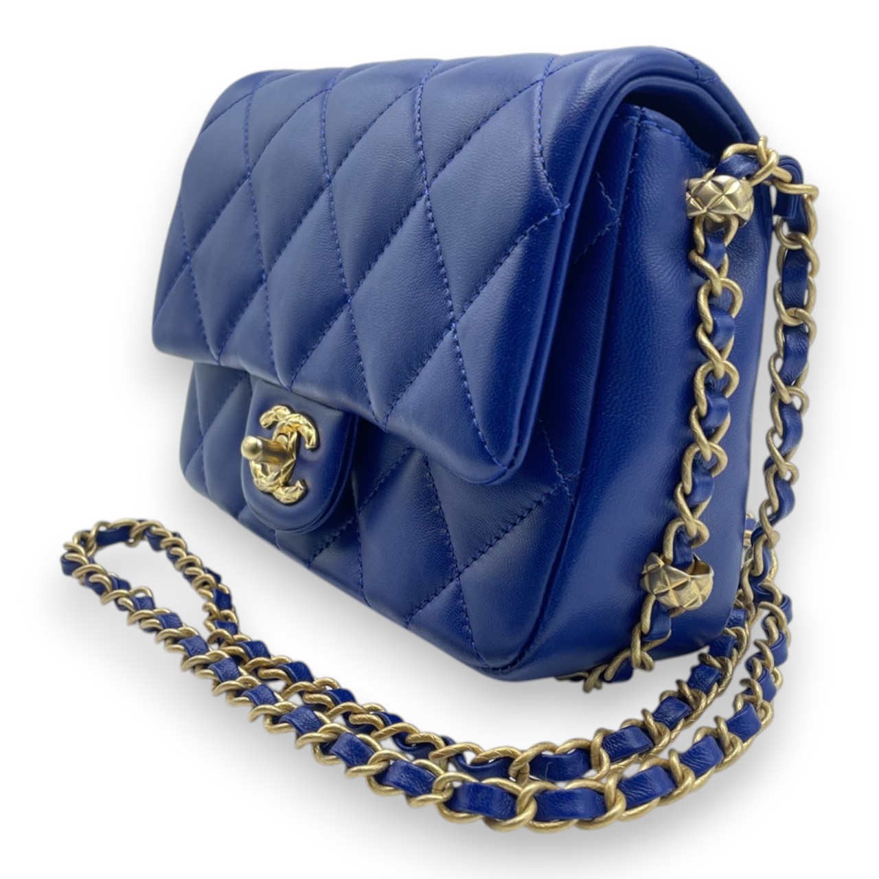 シャネル マトラッセ AS5219 ミニ フラップバッグ 19 ブルー ラムスキン ゴールド金具
