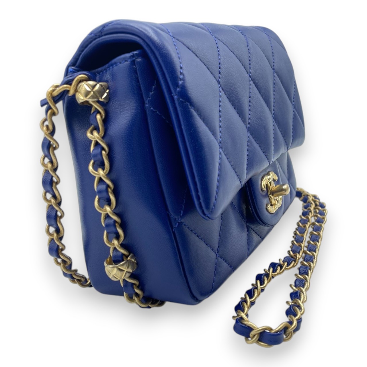 シャネル マトラッセ AS5219 ミニ フラップバッグ 19 ブルー ラムスキン ゴールド金具