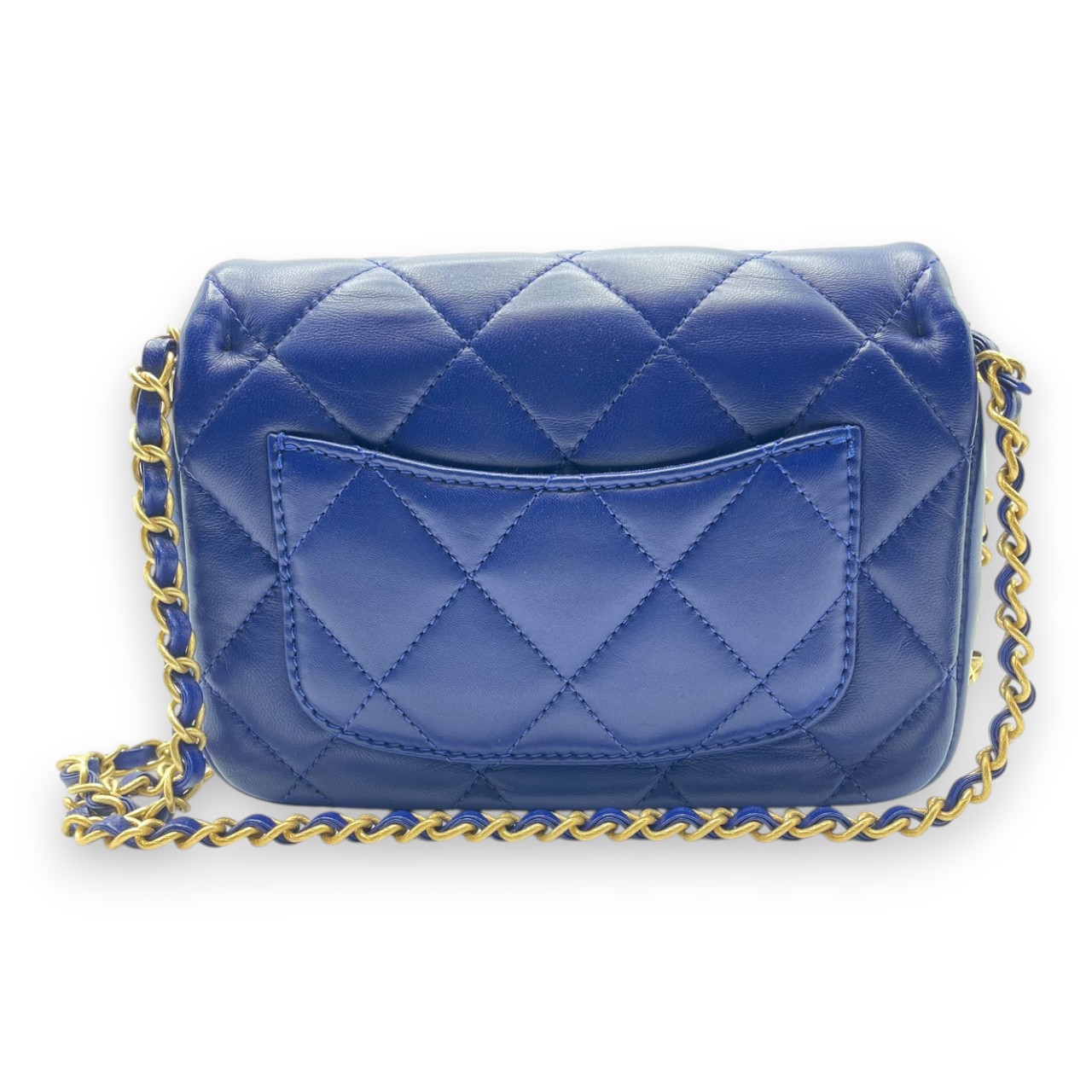 シャネル マトラッセ AS5219 ミニ フラップバッグ 19 ブルー ラムスキン ゴールド金具