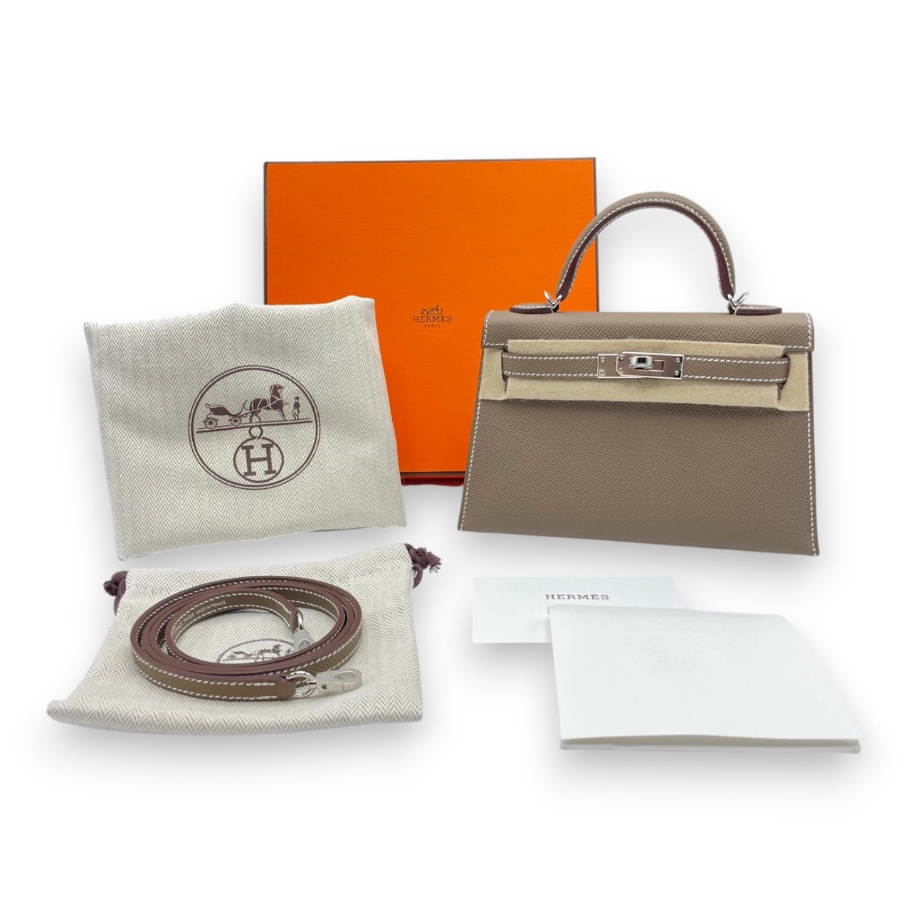 エルメス ミニケリー エトゥープ エプソン シルバー金具 W刻印