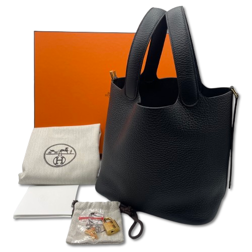 人気のブラック★エルメス ピコタンロックMM ノワール 黒 D刻印 ゴールド金具 希少☆ゴールド金具 HERMES エルメス ピコタンロックMM ノワール 黒