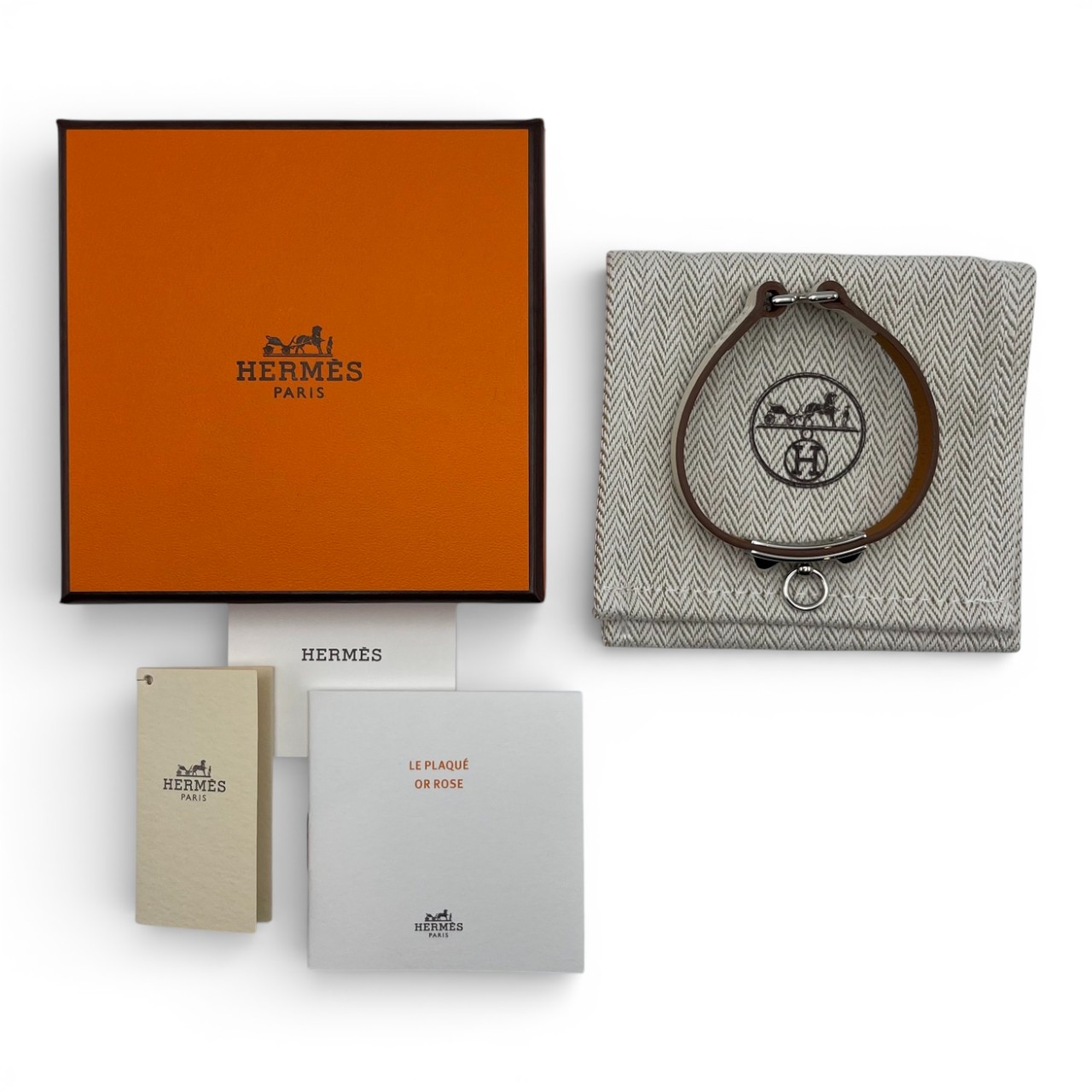 HERMÈS レザー シルバー ブレスレット 中古・古着通販】HERMES (エルメス) レザーブレスレット シルバー