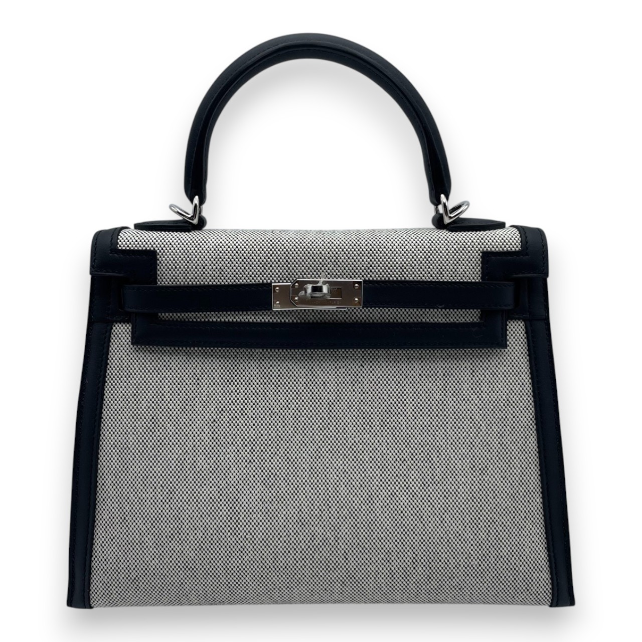 エルメス ケリー 25 ノワール トワルアッシュ/スイフト シルバー金具 W