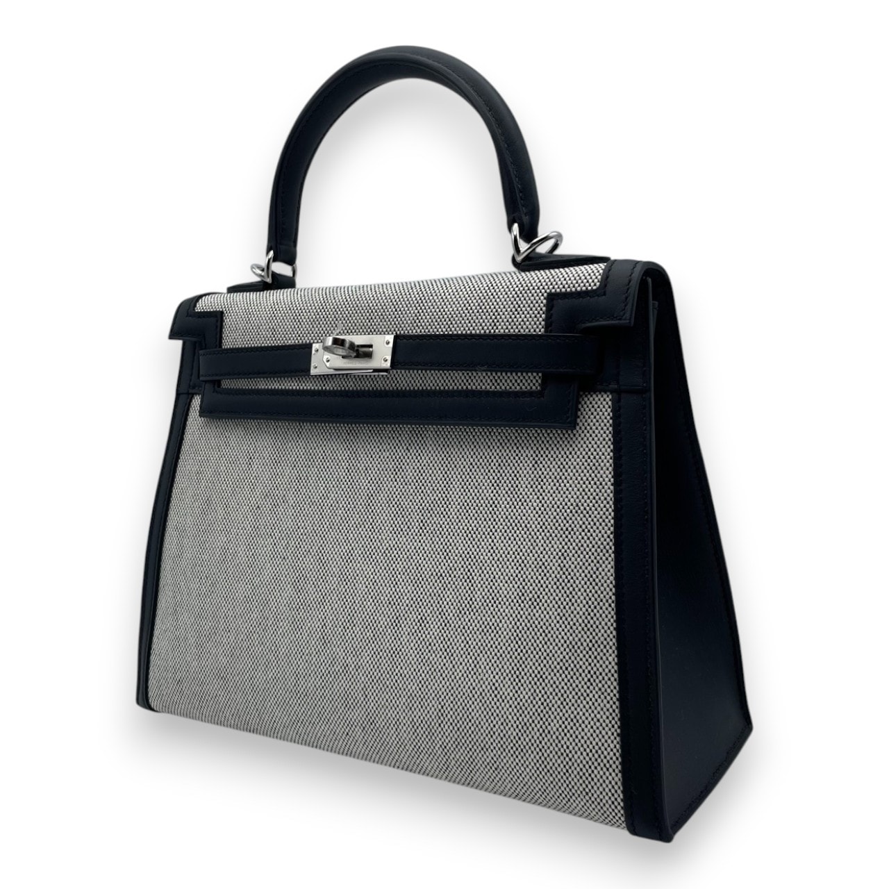 エルメス ケリー 25 ノワール トワルアッシュ/スイフト シルバー金具 W
