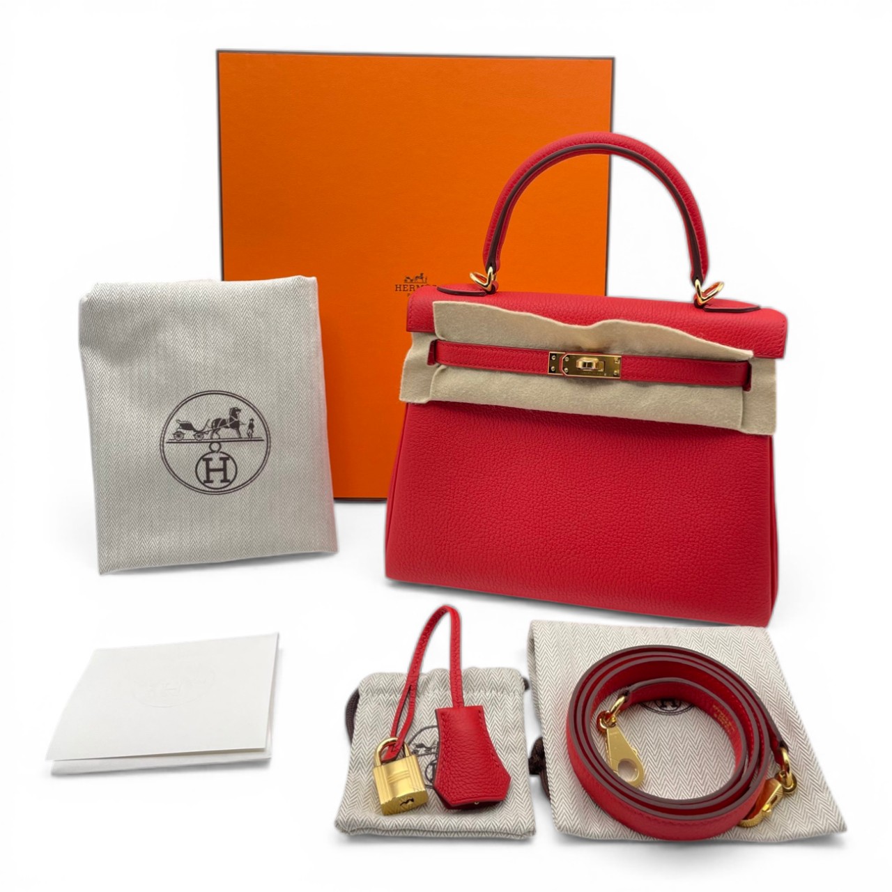 エルメス ケリー 25 ルージュクー トゴ ゴールド金具 K刻印