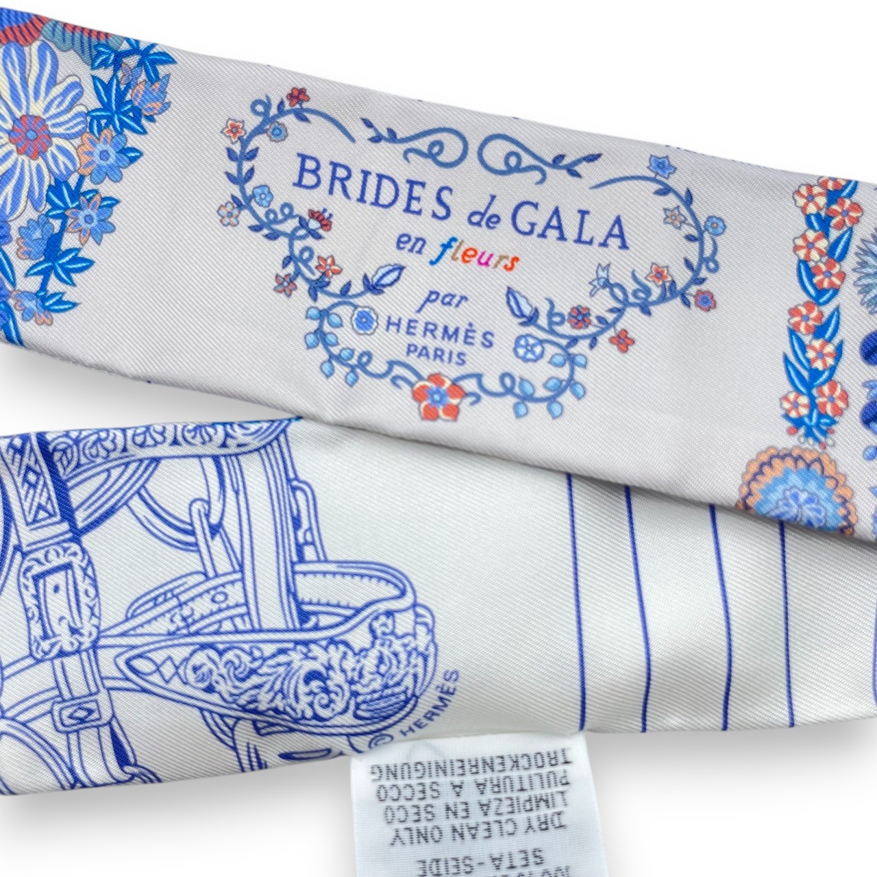 エルメス ツイリー BRIDES DE GALA EN FLEURS グリペール/ブルージーン/ブラン シルク100％