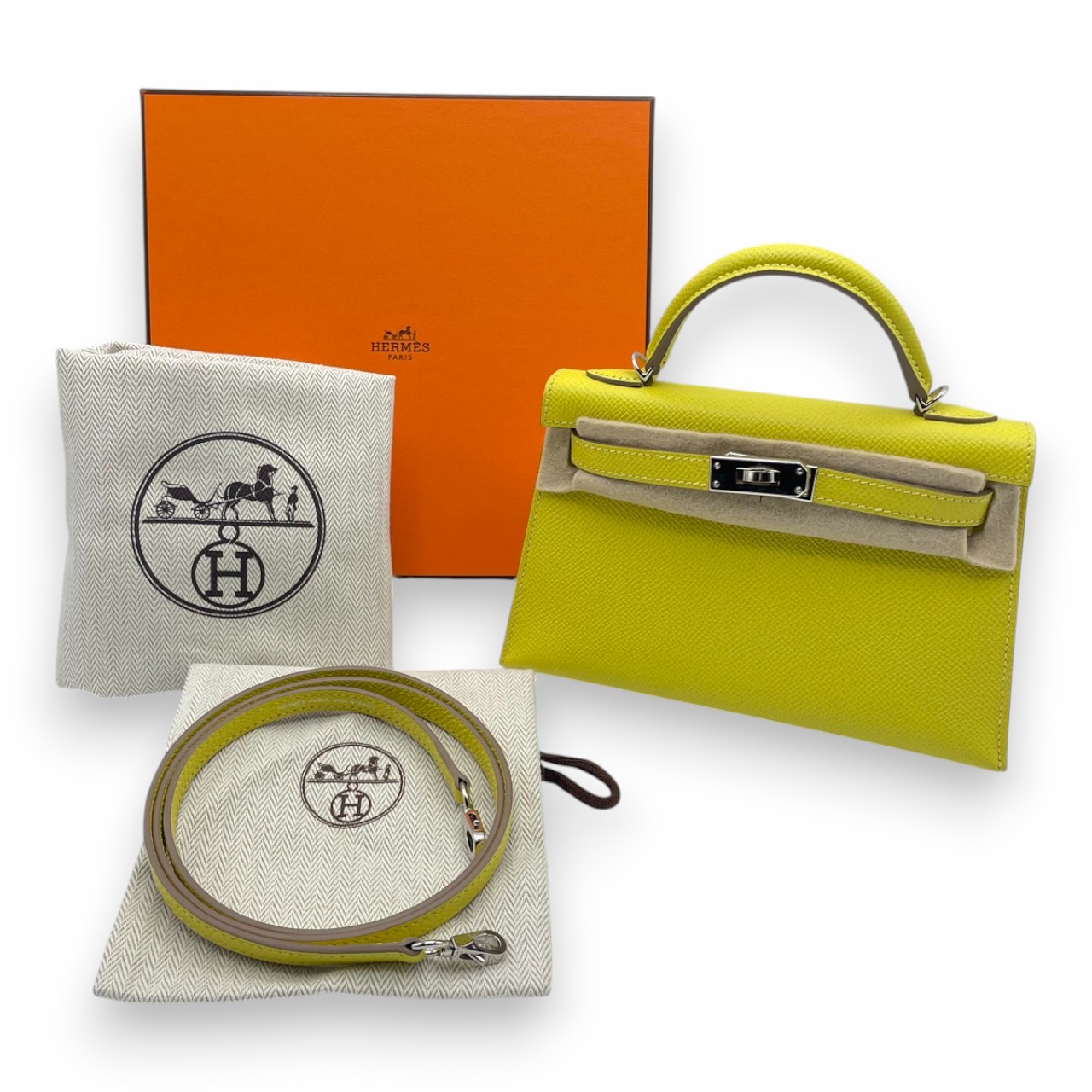 エルメス ミニケリー ライム エプソン シルバー金具 B刻印 - ブランド